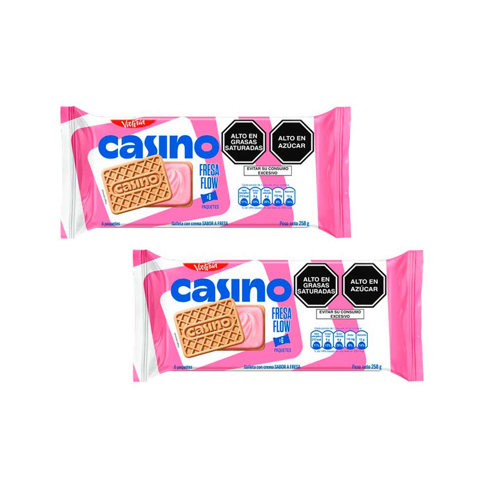Pack Galletas CASINO Rellenas con Crema Sabor a Fresa Paquete 6un x 2un