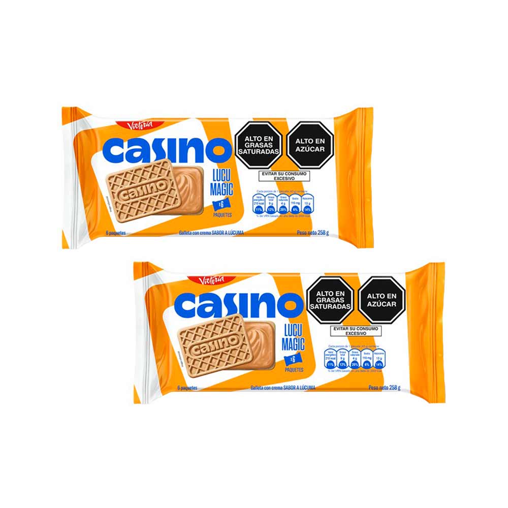 Pack Galletas CASINO rellenas con Crema sabor a Lúcuma Paquete 6un x 2un