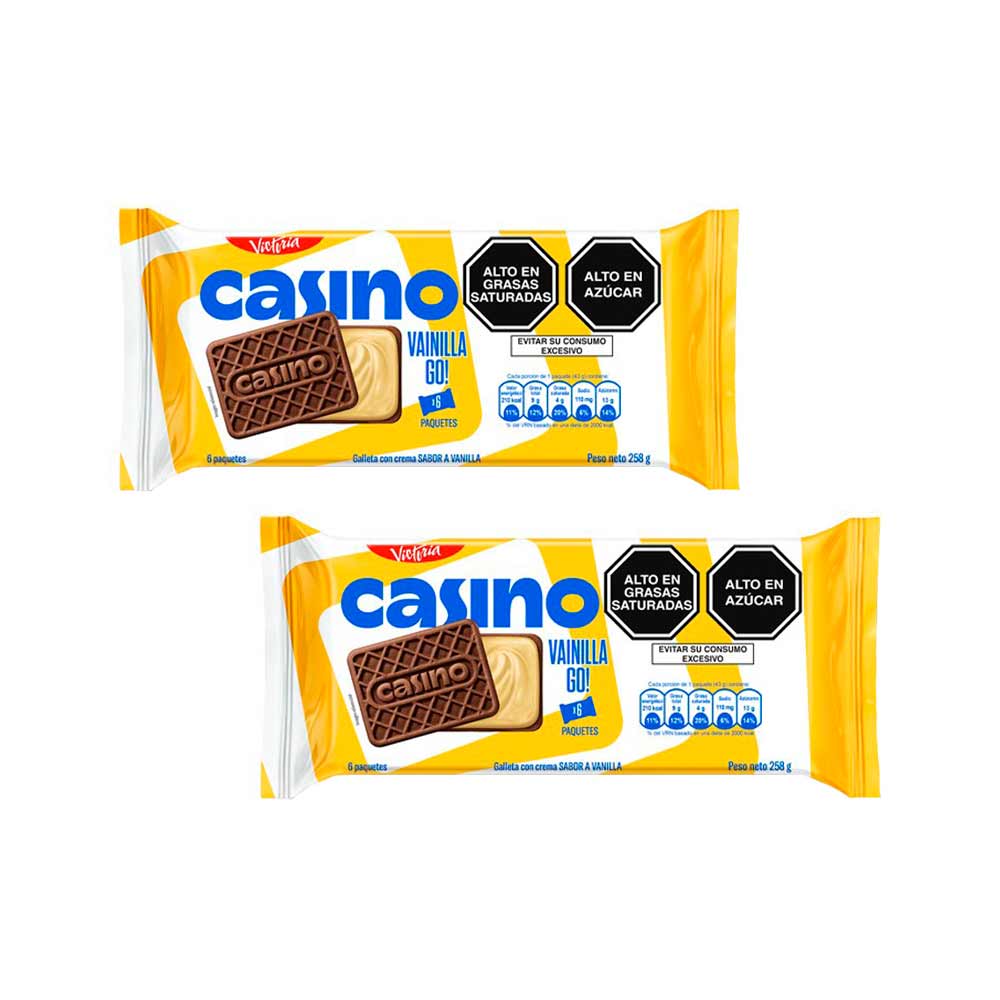 Pack Galletas CASINO Rellenas con Crema Sabor a Vainilla Paquete 6un x 2un
