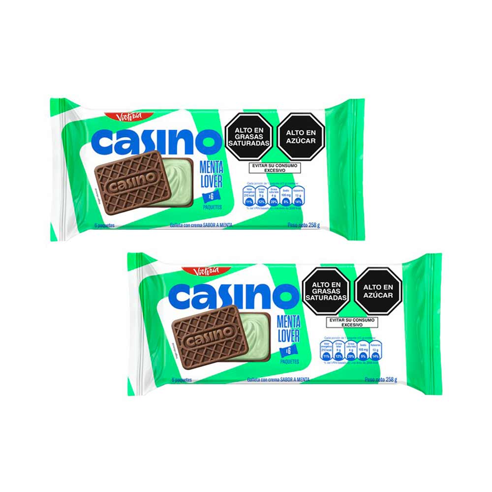 Pack Galletas CASINO Rellenas con Crema Sabor a Menta Paquete 6un x 2un