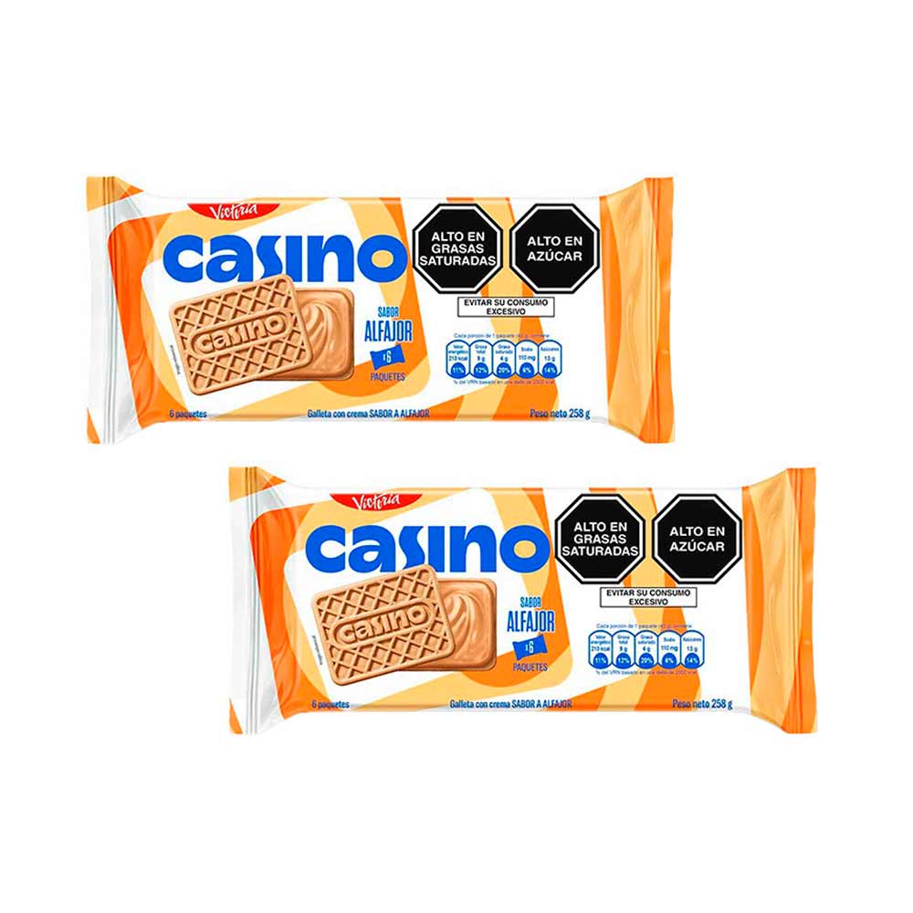 Pack Galletas CASINO Rellenas con Crema sabor a Alfajor Paquete 6un x 2un
