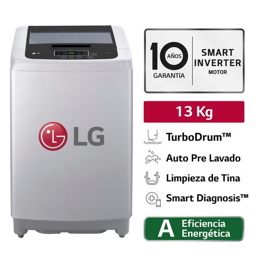 Lavadora LG Carga Superior 13kg/28lbs Smart Inverter WT13DPBK Plateado -  Lagobo