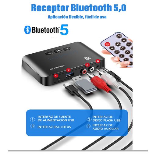 Comprar Adaptador auxiliar Bluetooth inalámbrico para coche, receptor de  música y Audio estéreo HIFI, interfaz 2RCA o USB a conector de 3,5mm, línea  de Audio para altavoz de coche
