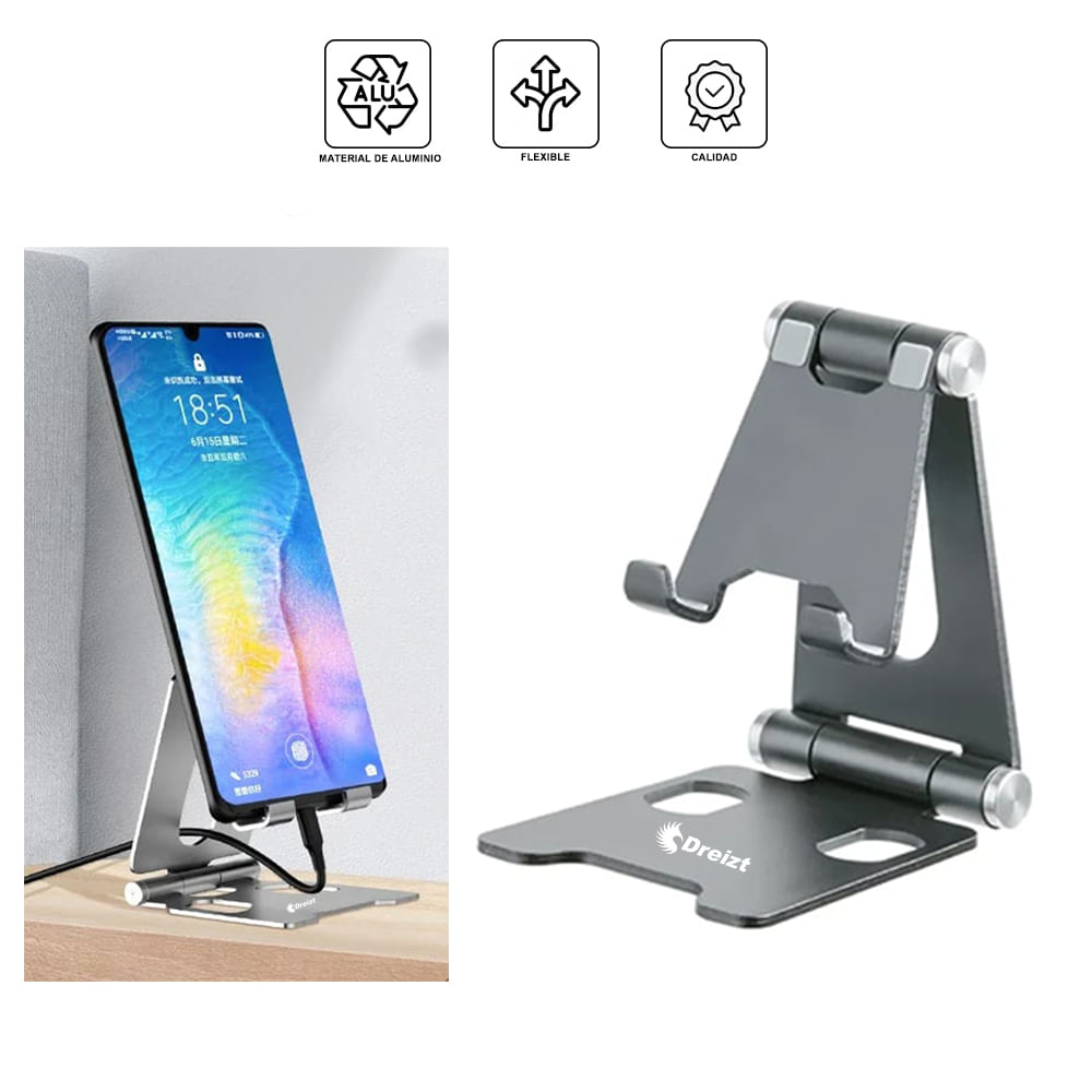 Soporte para Celular de Aluminio Portable Ajustable Dreizt Gris APC230012