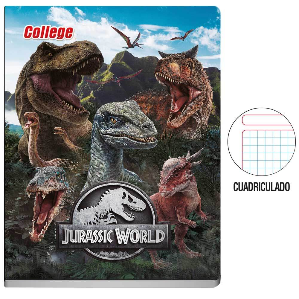 Cuaderno COLLEGE Cuadriculado Jurassic World 80 Hojas