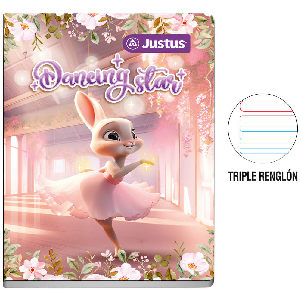 Cuaderno JUSTUS Triple Renglón Diseño Primaria 80 Hojas
