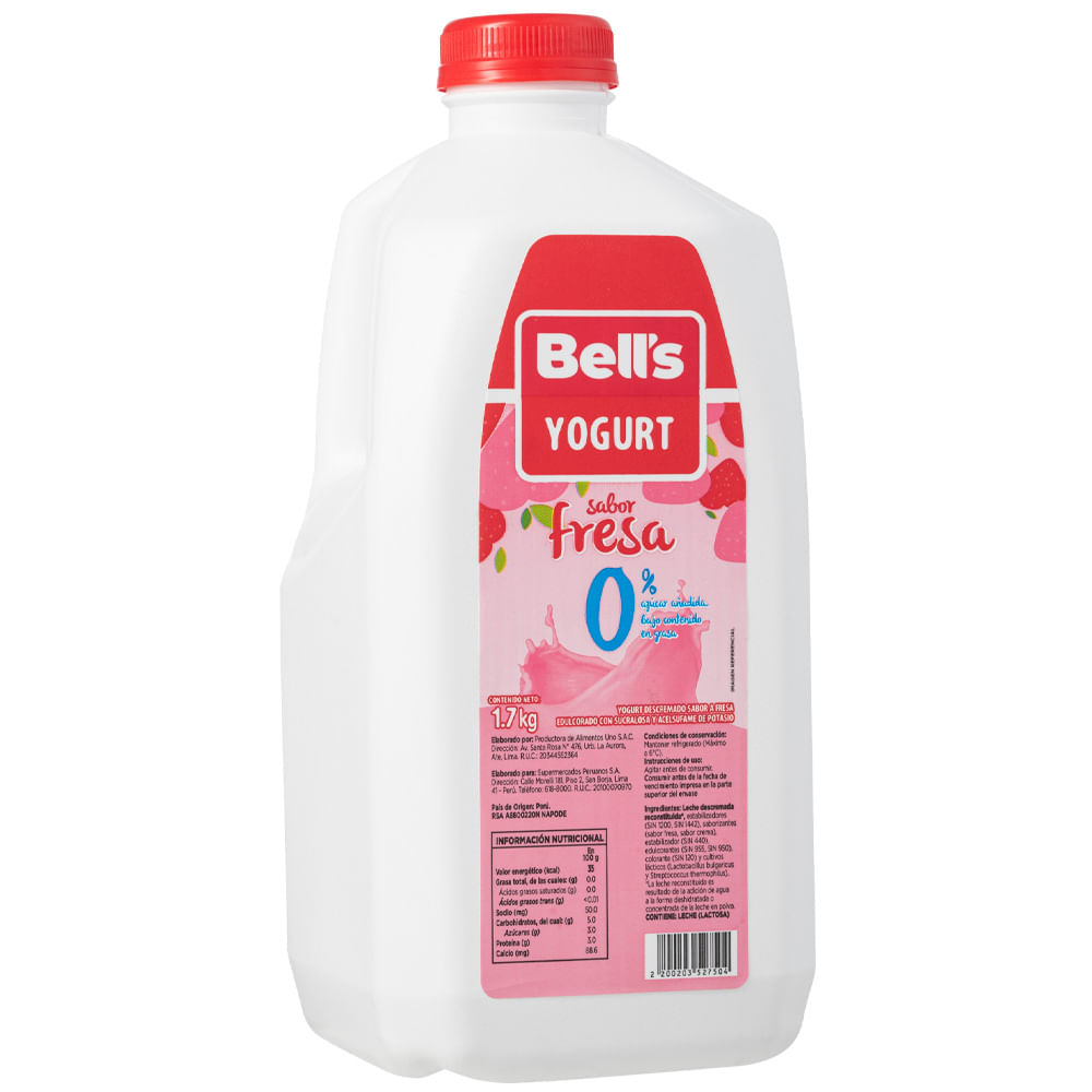 Yogurt Bebible BELL'S 0% Grasa Sabor a Fresa Galonera 1.7Kg