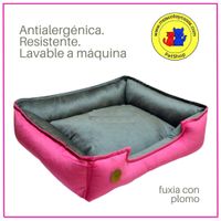 Cama Para Perro M 60x50 Cm Antialergica Lavable Base Resistente y Relleno Forrado Fucsia y Plomo