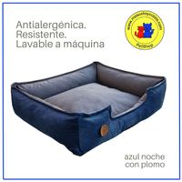 Cama Para Perro M 60x50 Cm Antialergica Lavable Base Resistente y Relleno Forrado Azul y Plomo