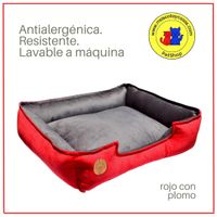 Cama Para Perro L 70x60 Cm Antialergica Lavable Base Resistente y Relleno Forrado Rojo y Plomo