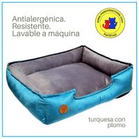 Cama Para Perro L 70x60 Cm Antialergica Lavable Base Resistente y Relleno Forrado Turquesa y Plomo