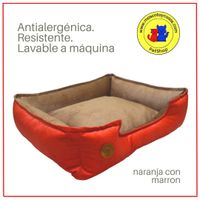 Cama Para Perro Xl 80x70 Cm Antialergica Lavable Base Resistente y Relleno Forrado Naranja y Marron