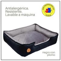 Cama Para Perro 3xl 110x80 Cm Antialergica Lavable Base Resistente y Relleno Forrado Negro y Plomo