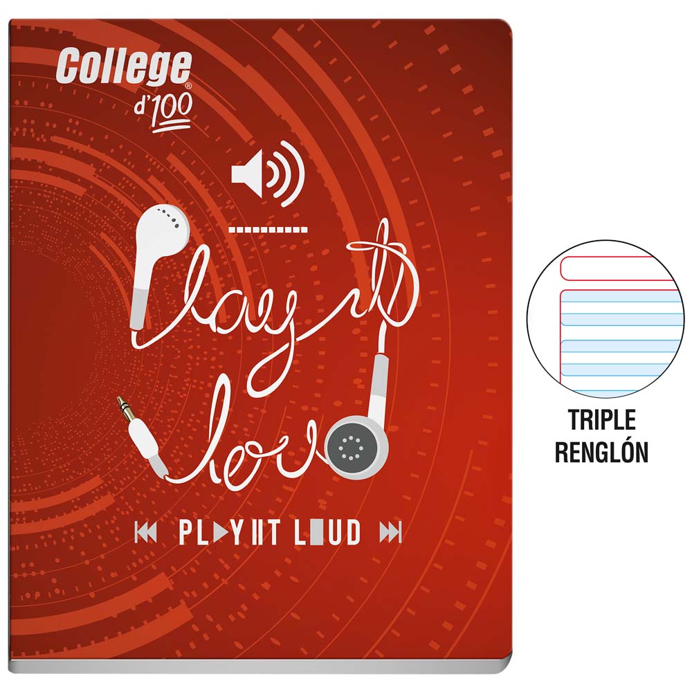 Cuaderno COLLEGE Triple Renglón Diseño 100 Hojas