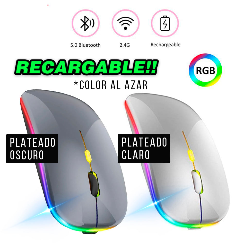 Mouse inalambrico Recargable con 8 colores RGB Color Plateado