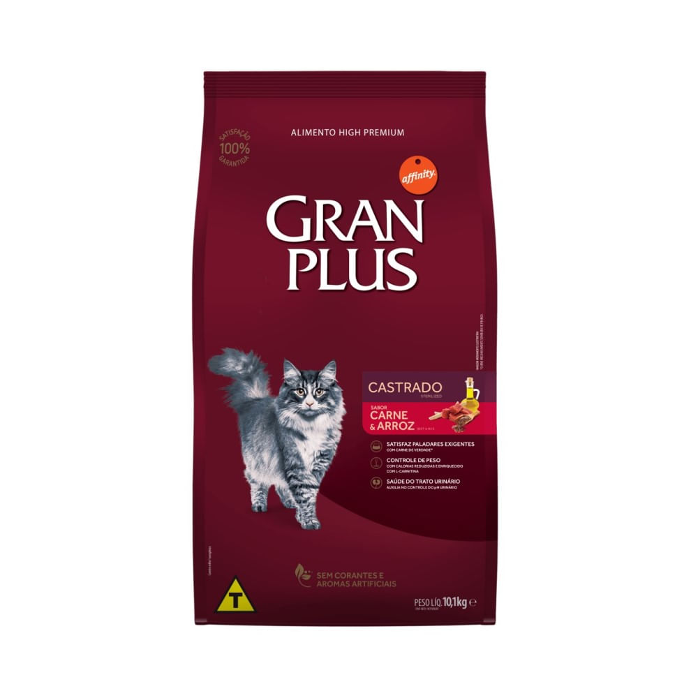 Comida para Gatos Gran Plus Gatos Adultos Castrados Carne y Arroz 10 Kg