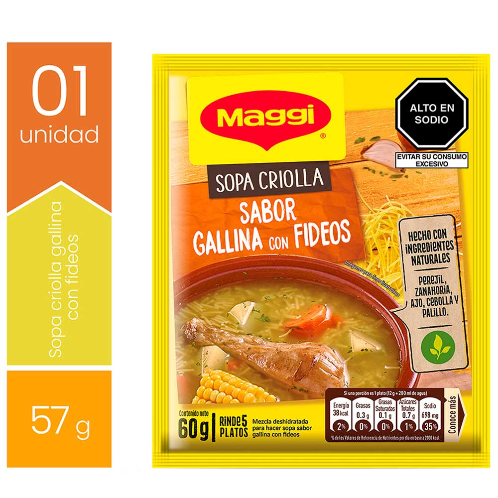 Sopa MAGGI Sabor Gallina Criolla con Fideos Sobre 60g