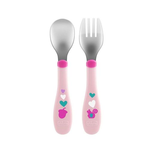 GENERICO Set de cubiertos de silicona cuchara tenedor rosa bebé niño