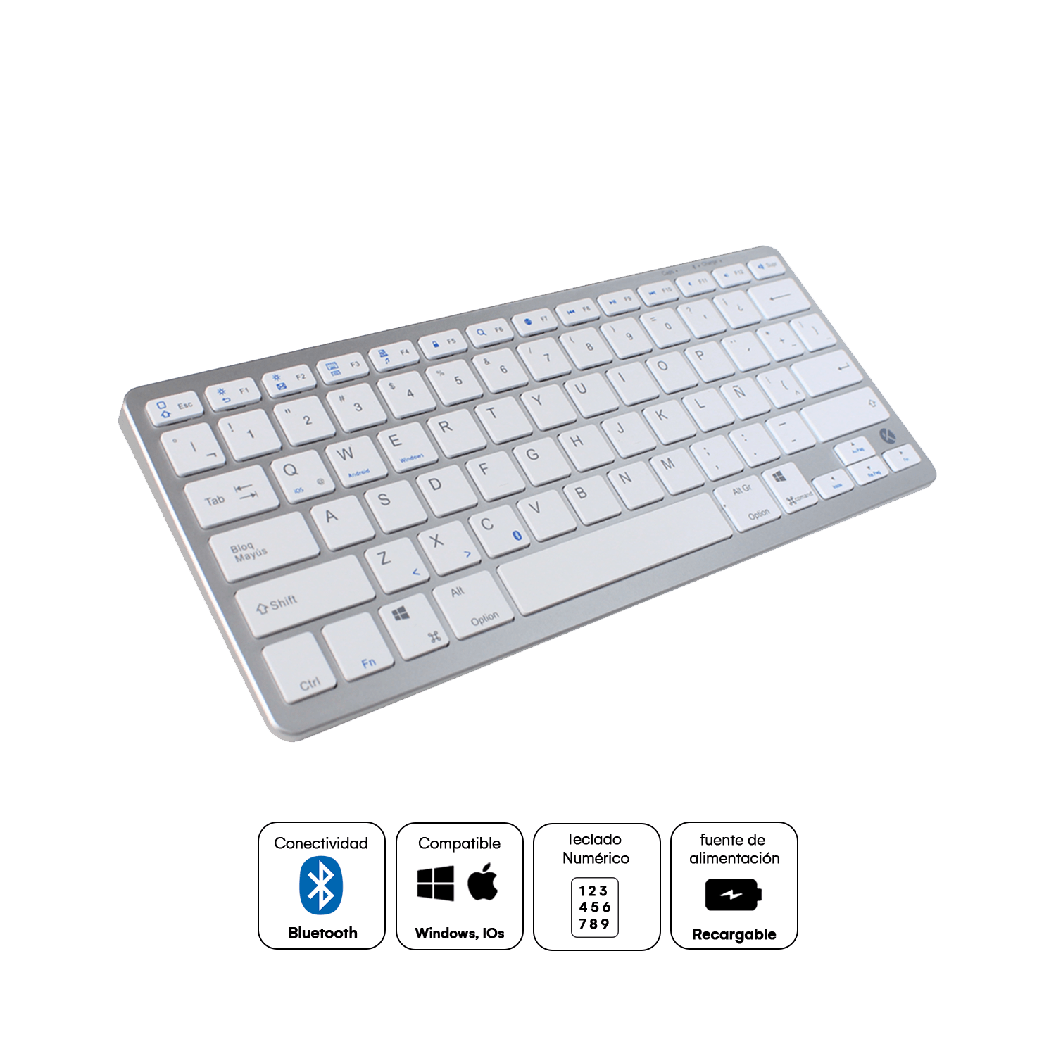 Teclado Inalámbrico Recargable Bluetooth Blanco - K3003