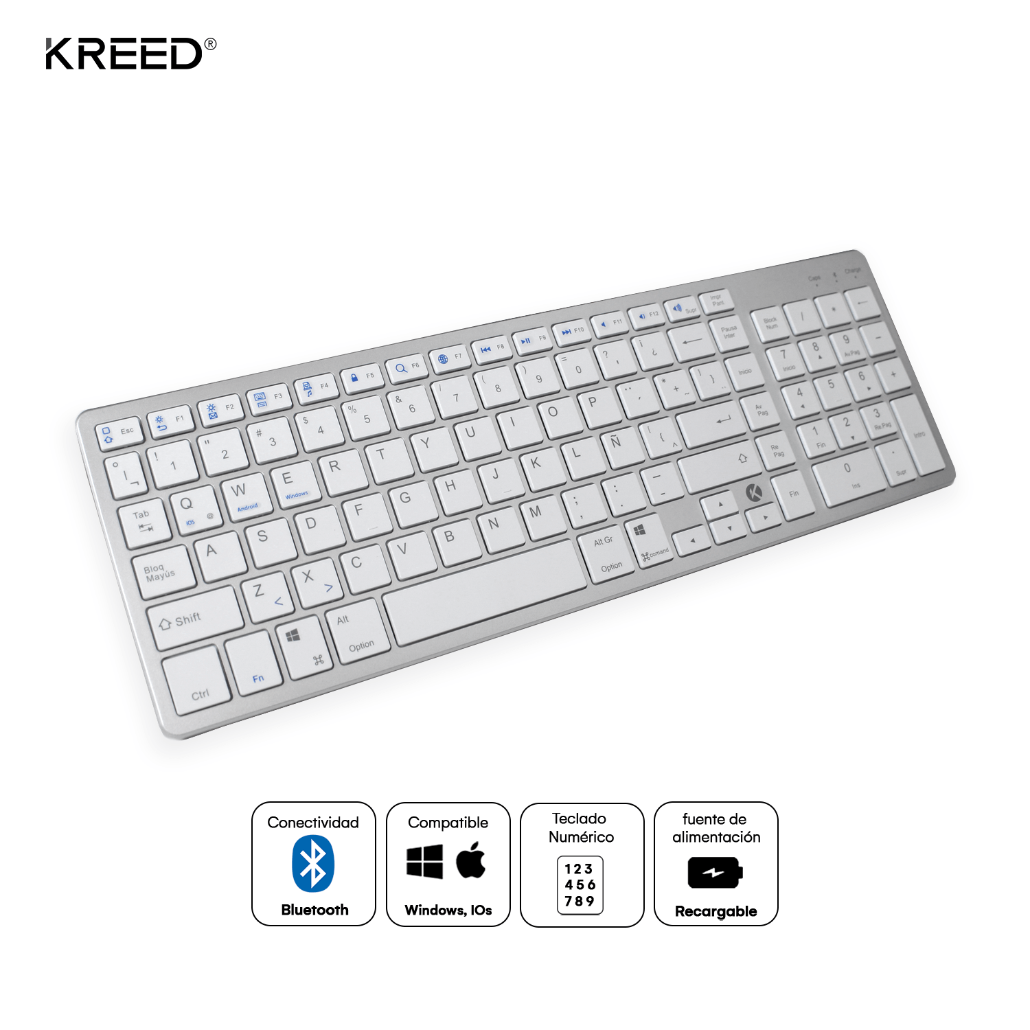 Teclado Inalámbrico Recargable Bluetooth Blanco - K348