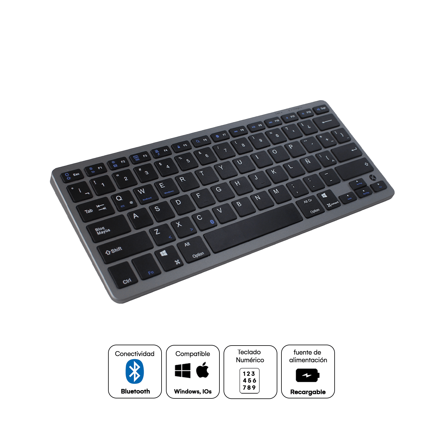 Teclado Inalámbrico Recargable Bluetooth Negro - K3003