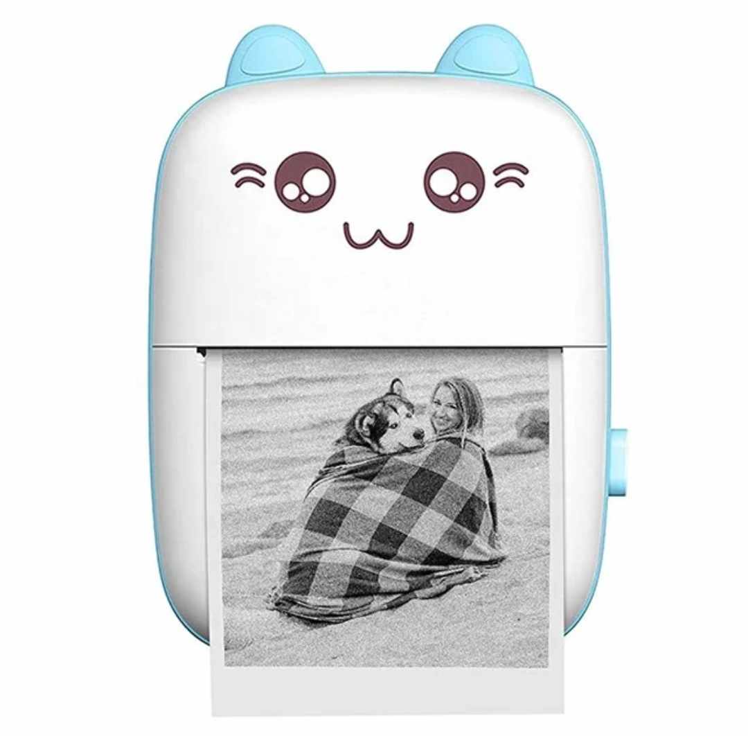 Mini Impresora Portatil Kawai de Gatito Recargable con Bluetooth Celeste