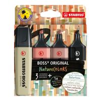 Marcador STABILO Boss 3 Colores Naturales + 1 Marcador Negro Cálidos