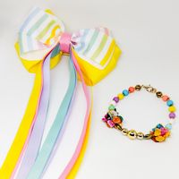 Set de niña Lazo Amarillo Arcoiris y Pulsera de Cascajo Marialu Creaciones
