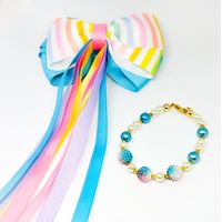 Set de niña Lazo Turquesa Arcoiris y Pulsera Marialu Creaciones