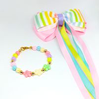 Set de niña Lazo Rosado Arcoiris y Pulsera Flores Marialu Creaciones
