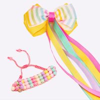 Set de niña Lazo Amarillo Arcoiris y Pulsera de Perlas Acrílicas Marialu Creaciones