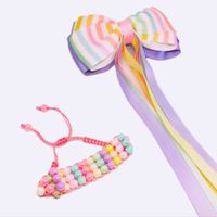 Set de niña Lazo Lila Arcoiris y Pulsera de Perlas Acrílicas Marialu Creaciones