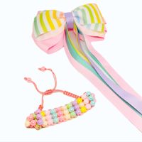 Set de niña Lazo Rosado Arcoiris y Pulsera de Perlas Acrílicas Marialu Creaciones