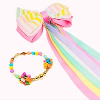 Set de niña Lazo Rosado Arcoiris y Pulsera de Cascajo de Colores Marialu Creaciones