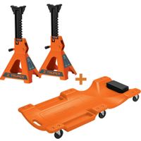 Combo 2 Caballetes 3TN, Cama de plástico 40"" para mecánico