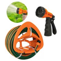 Kit manguera de riego 10m, porta manguera y pistola de riego