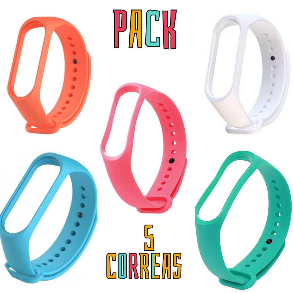 Correa de silicona compatible con Xiaomi mi Band 4 - PACK 5 CORREAS