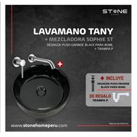 Bowl Tany Negro Stone + Sophie ST + Desagüe + Trampa P Stone