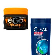 pack-shampoo-clear-men-anticaspa-ice-cool-menthol-frasco-400ml-gel-para-hombre-ego-attraction-pote-500ml