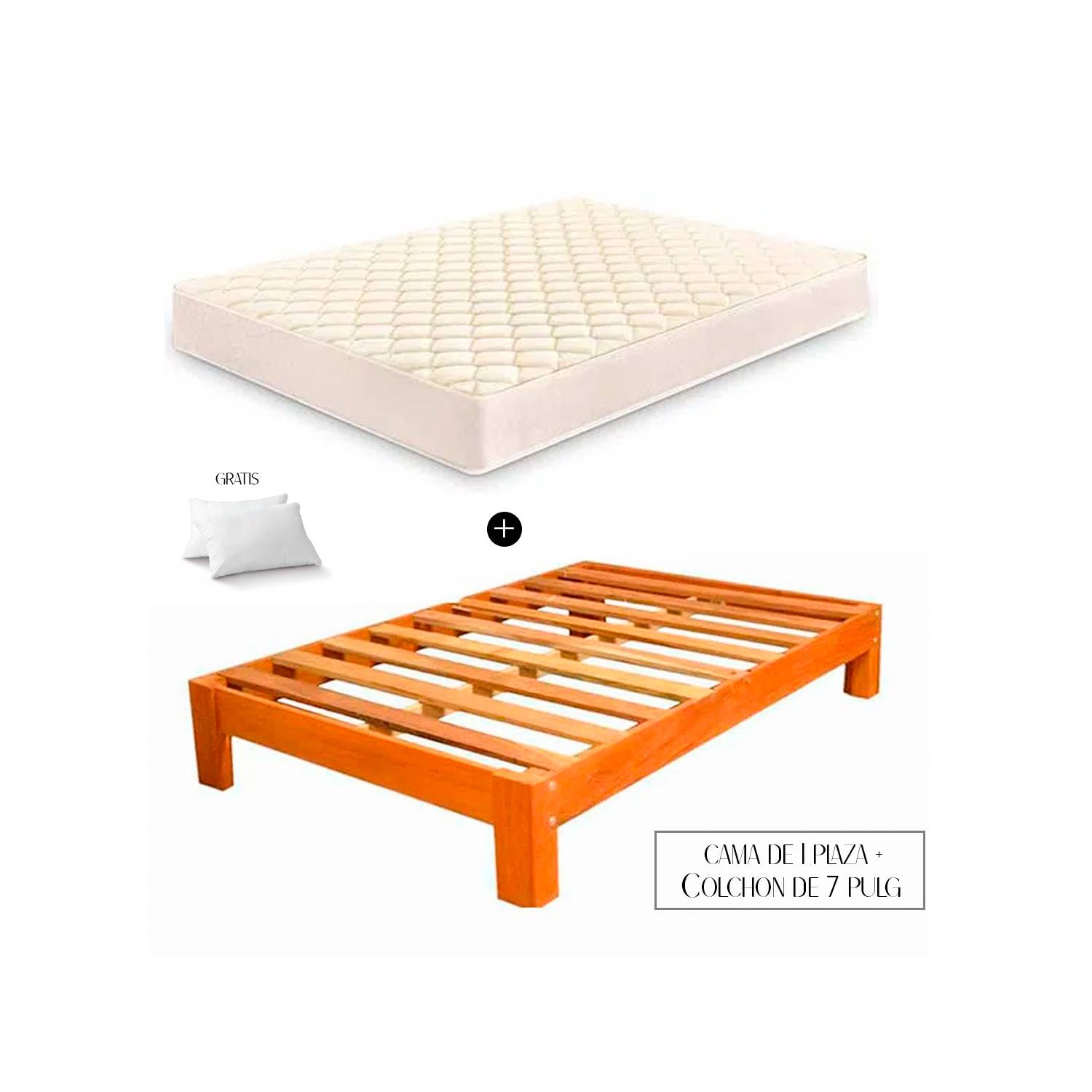 Tarima Desarmable 1 Plaza Madera Cama + Colchón 7Pulg Zebra +1 Almohada