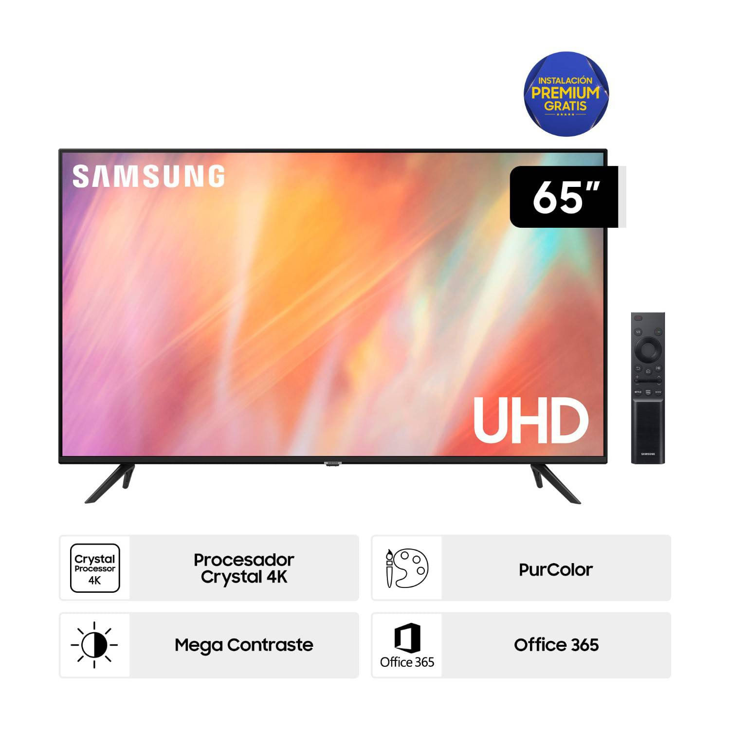 Televisor Samsung 65 Pulg. Crystal Smart TV UHD 4K 65AU7090GXPE