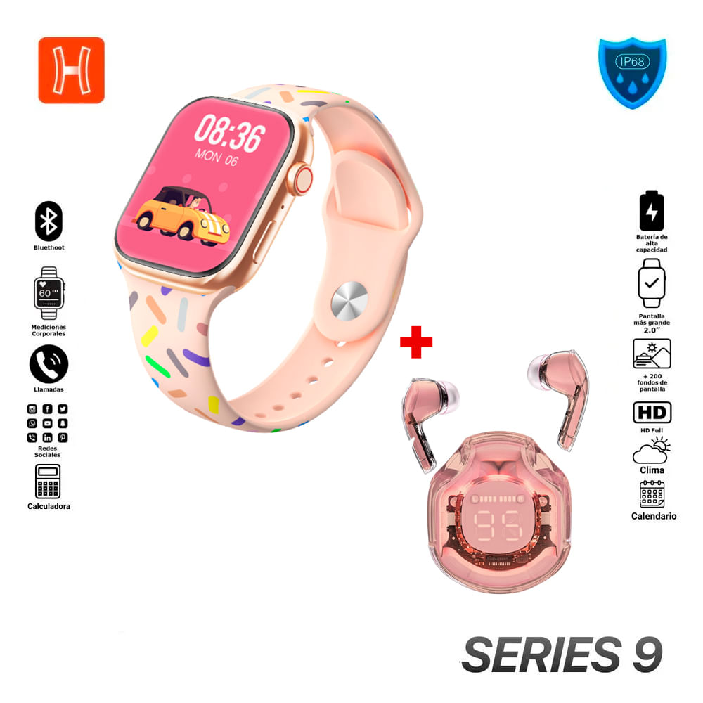Pack Smartwatch T900 Pro Max GS serie 9 y Audífonos Air39 Rosa