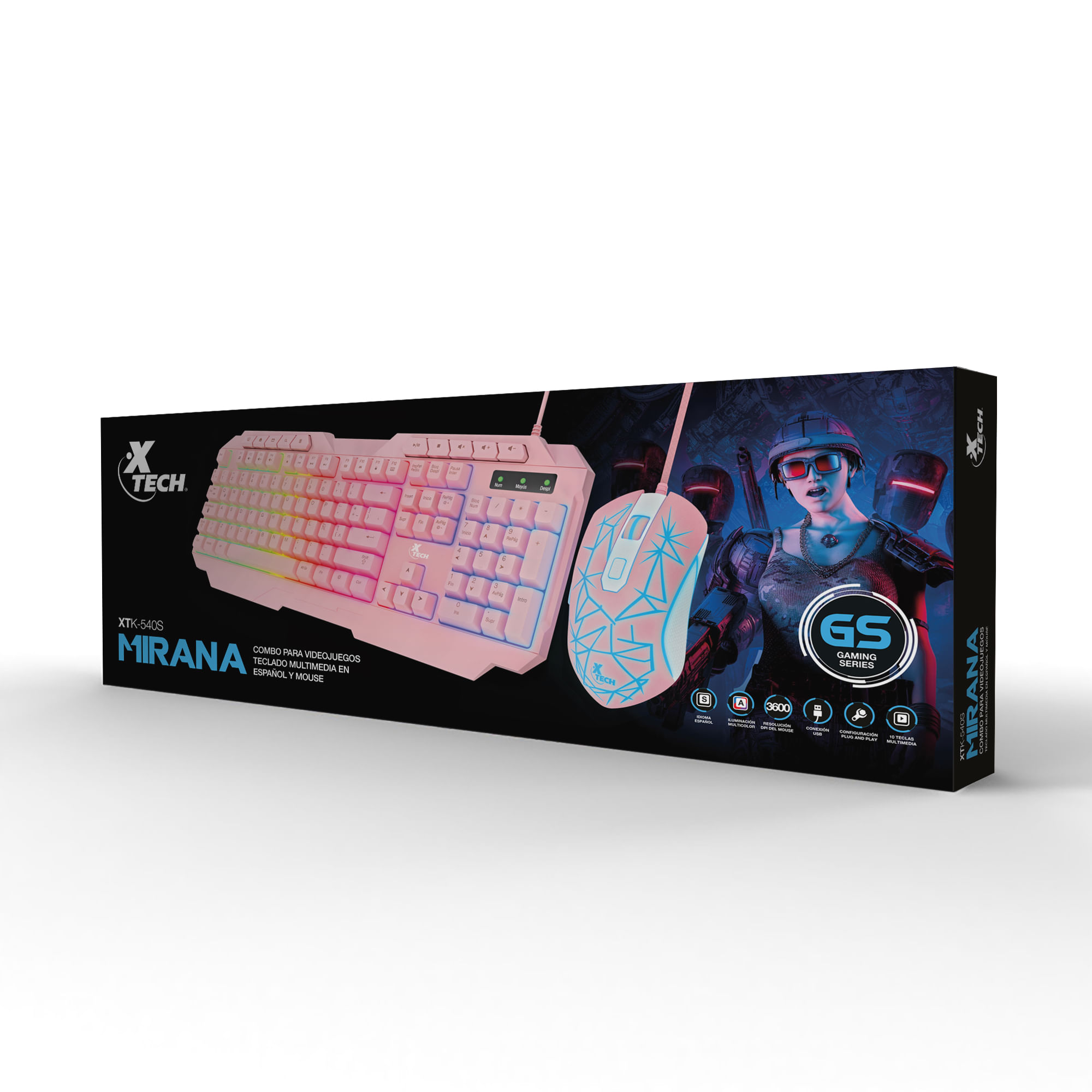 Combo teclado y mouse xtech xtk-540s rosa