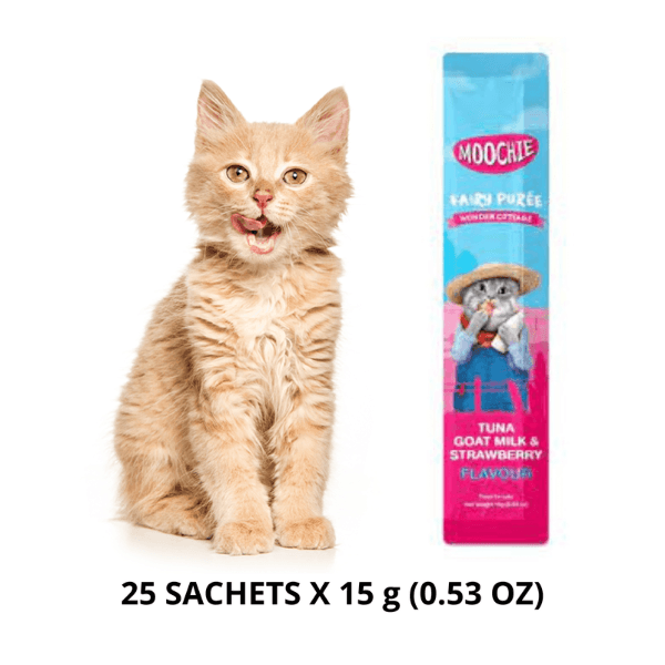 Snack para Gatos Moochie Sabor a Atún Leche de Cabra y Fresa x25