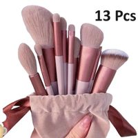 Juego de Brochas 13 Piezas Maquillaje +Estuche Mujer Pinceles Sombra de Ojos Base Cosmética Genieka