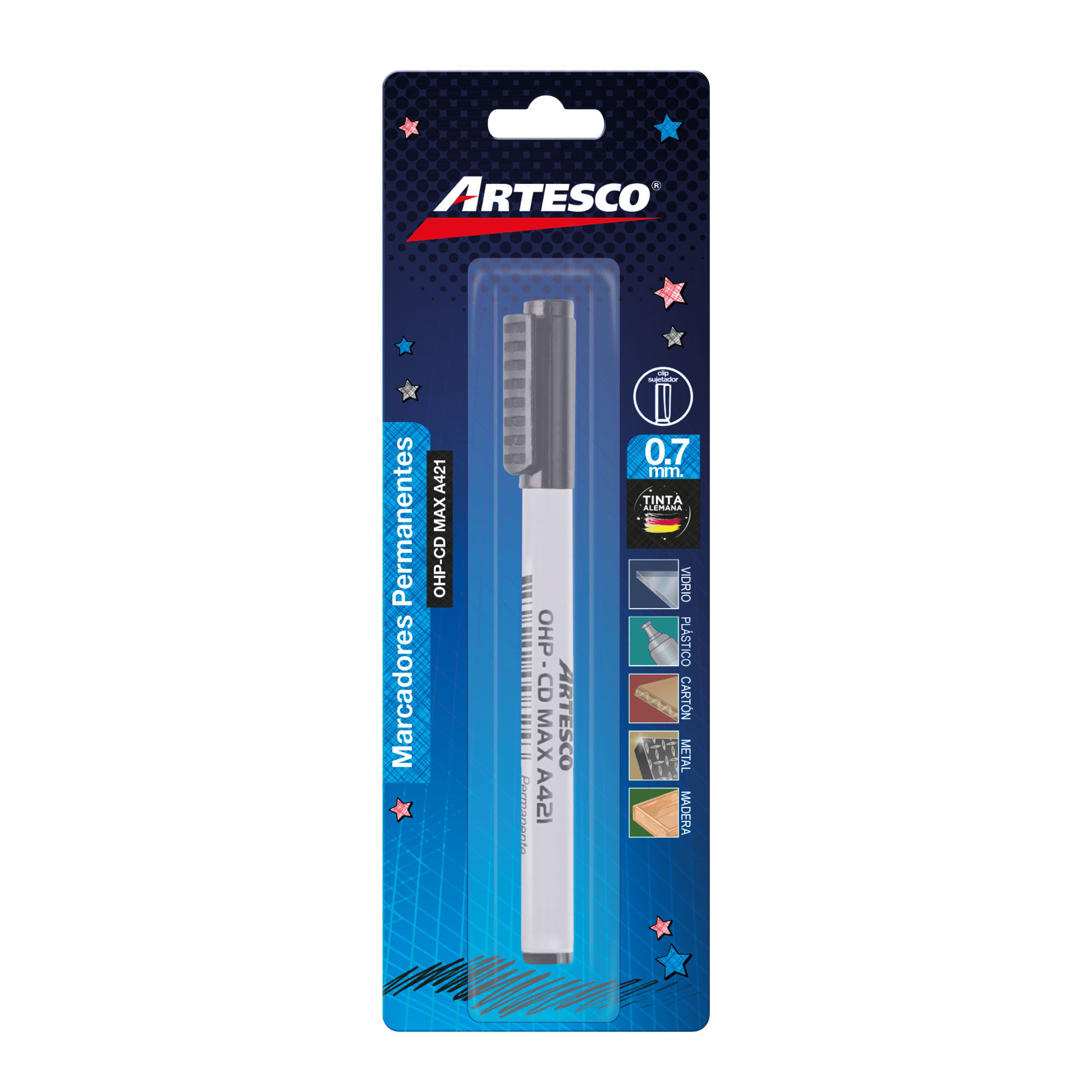 Plumón Indeleble ARTESCO OHP CD Max Negro Blíster 1un