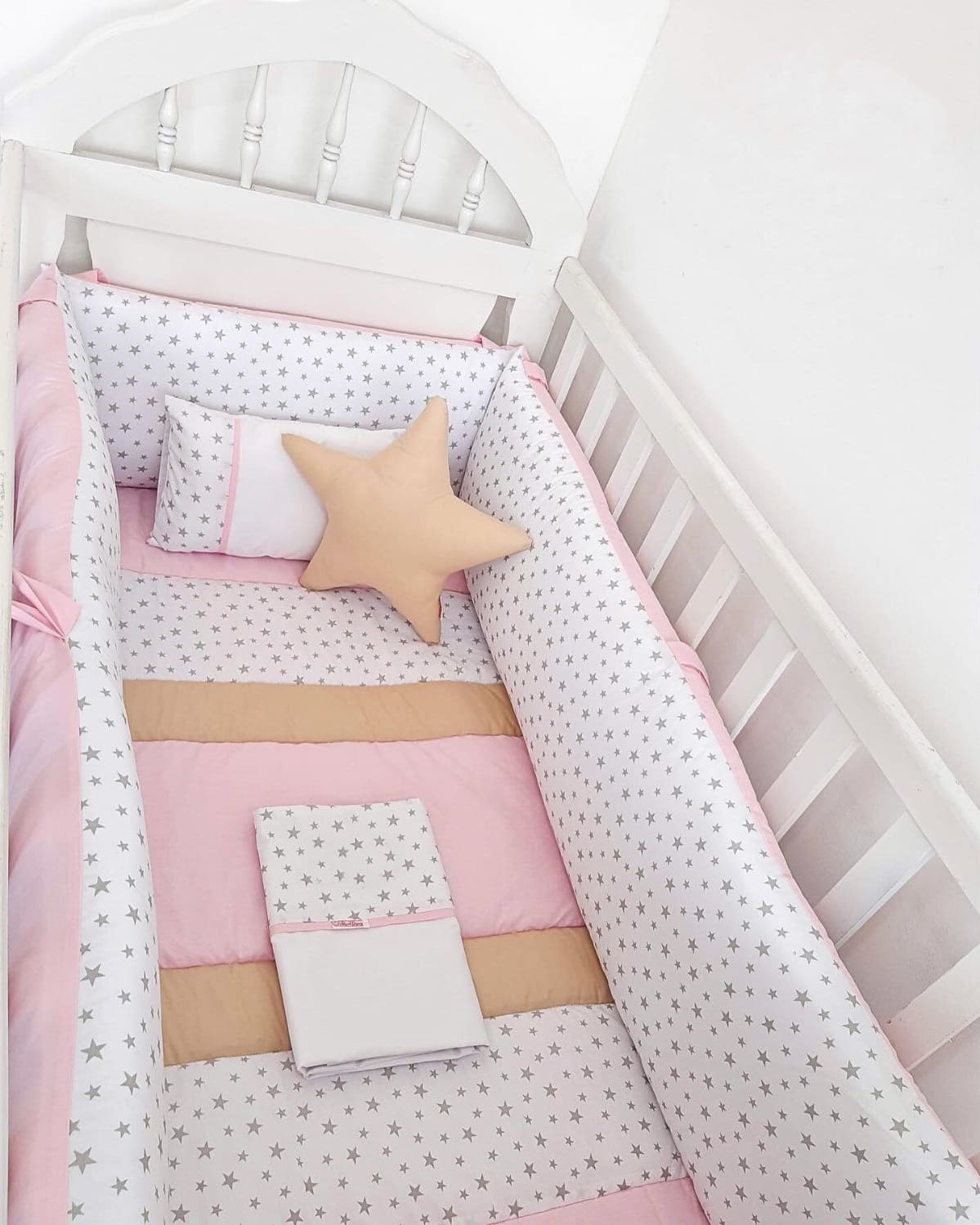 Protector Lateral Parachoques de Cuna BABYTU Diseño Estrellitas Rosado