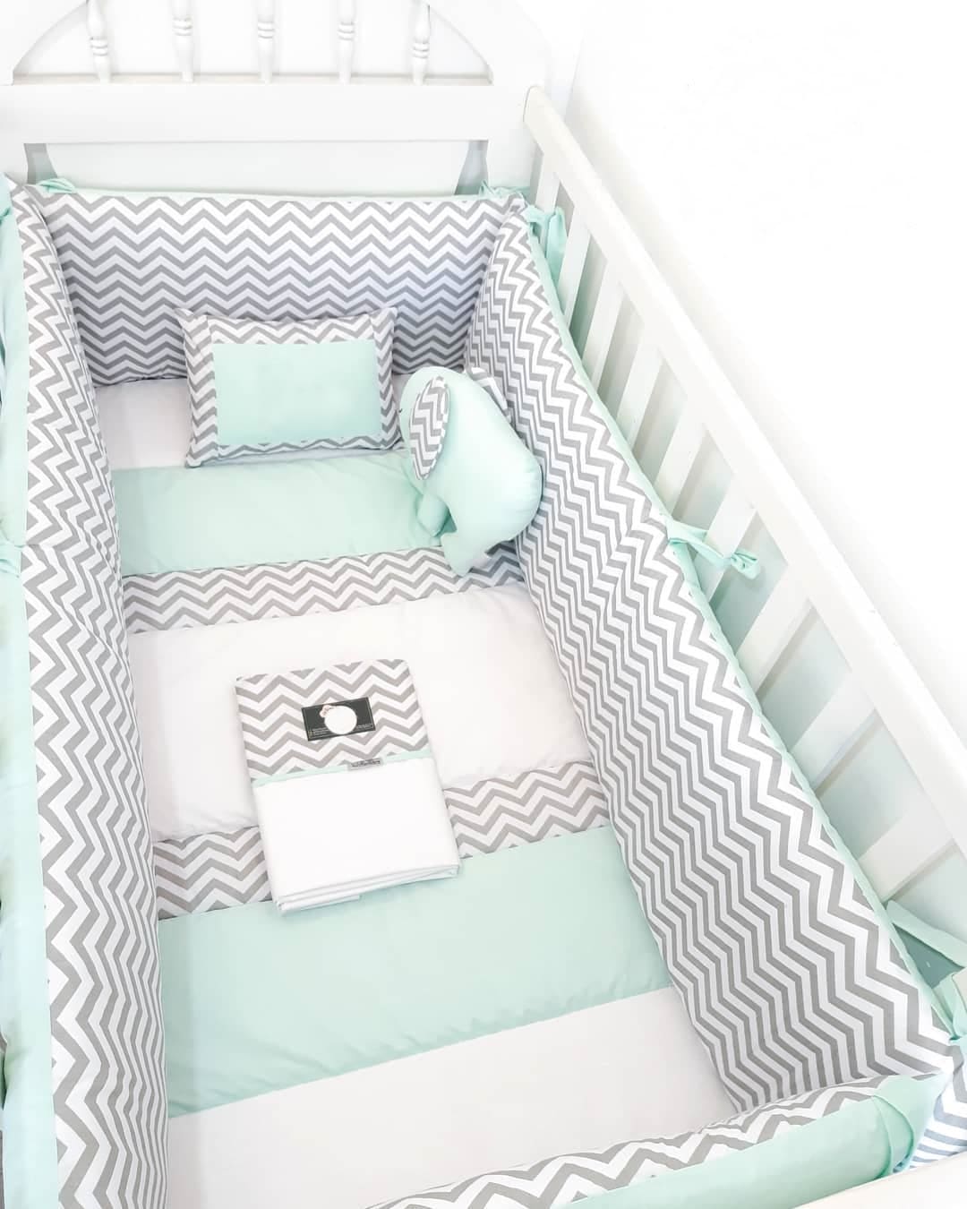 Protector Lateral Parachoques de Cuna BABYTU Diseño Zigzag Verde