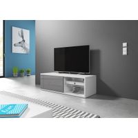 Mesa de TV Moderna Anna con repisa de Vidrio color Blanco/Gris claroTU MESITA