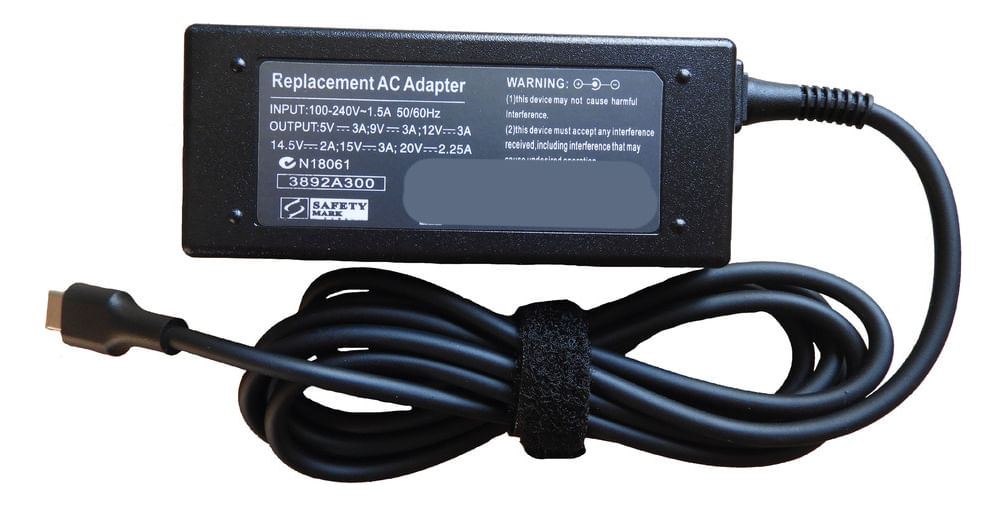 Cargador Genérico Compatible Para Laptop Lenovo 20V 2,25A 45W Tipo C Rectangular